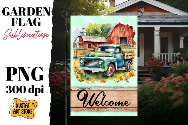 Summer garden flag. Watercolor truck sublimation design Sublimation Yustaf Art Store 