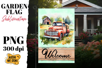 Summer garden flag. Watercolor truck sublimation design Sublimation Yustaf Art Store 