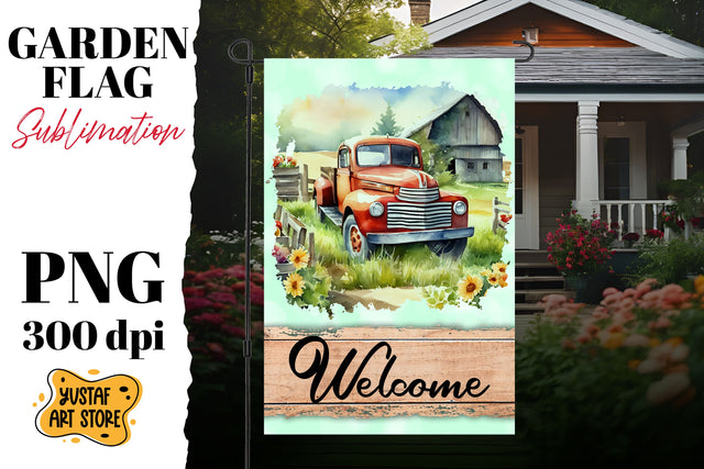 Summer garden flag. Watercolor truck sublimation design Sublimation Yustaf Art Store 