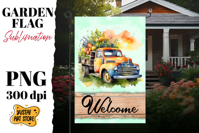 Summer garden flag. Watercolor truck sublimation design Sublimation Yustaf Art Store 