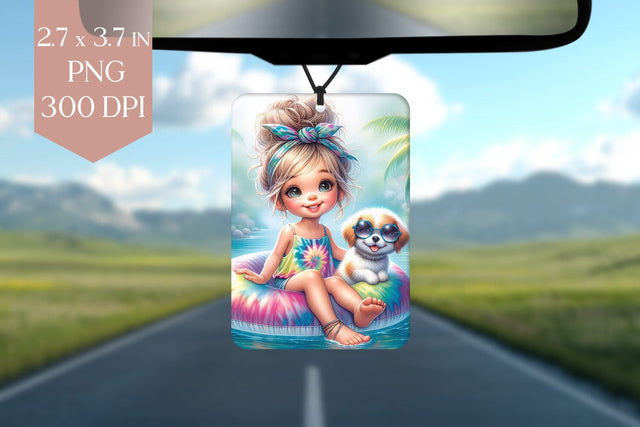 Summer Girl and Dog Car Air Freshener PNG Sublimation BijouBay 