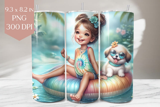Summer Girl and Dog Tumbler Wrap PNG Sublimation BijouBay 