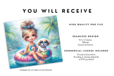 Summer Girl & Dog Tumbler Wrap PNG, 20oz Sublimation Sublimation BijouBay 