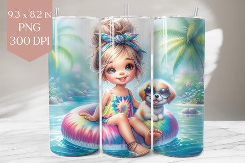 Summer Girl & Dog Tumbler Wrap PNG, 20oz Sublimation Sublimation BijouBay 