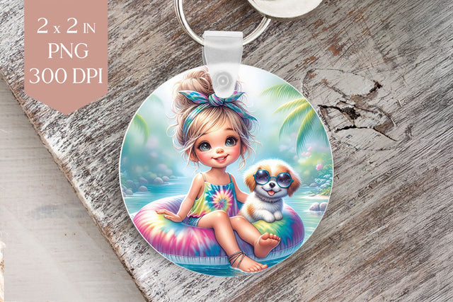 Summer Girl & Pup Keychain PNG Sublimation BijouBay 
