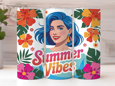 Summer Girl Vibes 20oz Tumbler, Glossy Summer Wrap, Cheerful Summer PNG, 20oz Skinny Tumbler, Vibrant Summer Sublimation, Summer Vibes Art, Colorful Beach Girl Graphic, Tropical Vacation Design Sublimation Lara' s Designs 