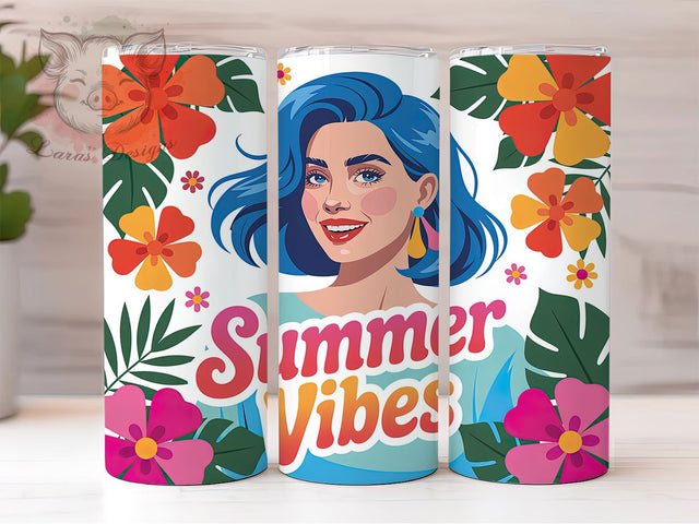 Summer Girl Vibes 20oz Tumbler, Glossy Summer Wrap, Cheerful Summer PNG, 20oz Skinny Tumbler, Vibrant Summer Sublimation, Summer Vibes Art, Colorful Beach Girl Graphic, Tropical Vacation Design Sublimation Lara' s Designs 