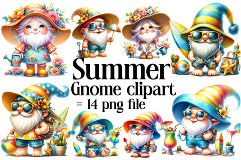 Summer Gnome Clipart Bundle ,Illustrator ,Quotes and Sayings,Food & Drink,On Sale, Print & Cut Sublimation Newmockups 