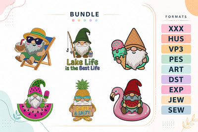 Summer Gnome Embroidery Bundle Beach Lake Watermelon Pineapple Designs Embroidery/Applique DESIGNS sg embroidery 