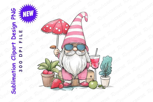 Summer Gnome Vacation Clipart Png Illustration Sublimation Regulrcrative 