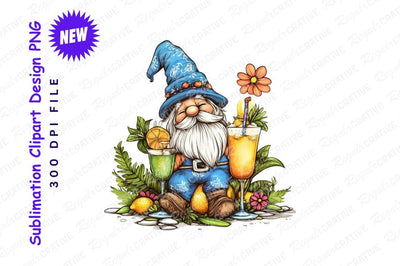 Summer Gnome With Cocktails Clipart Png Sublimation Regulrcrative 