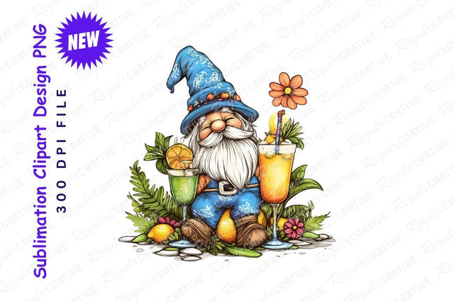 Summer Gnome With Cocktails Clipart Png Sublimation Regulrcrative 