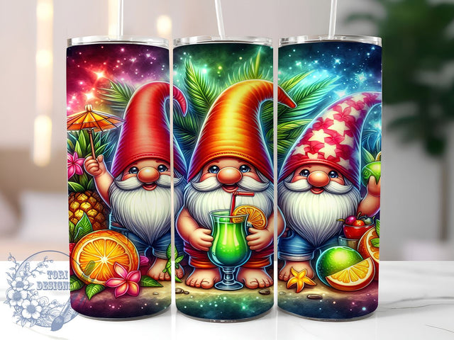 Summer Gnome With Tropical Fruit 20oz Skinny Tumbler PNG, Gnome Tumbler Sublimation Wrap, Straight & Tapered Tumbler Wrap, Instant Digital Download Sublimation ToriDesigns 