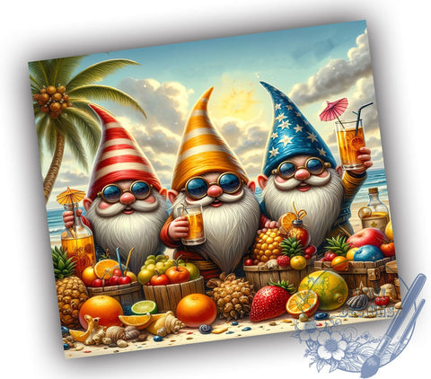 Summer Gnome With Tropical Fruit 20oz Skinny Tumbler PNG, Gnome Tumbler Sublimation Wrap, Straight & Tapered Tumbler Wrap, Instant Digital Download Sublimation ToriDesigns 