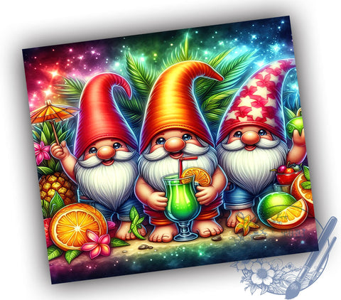 Summer Gnome With Tropical Fruit 20oz Skinny Tumbler PNG, Gnome Tumbler Sublimation Wrap, Straight & Tapered Tumbler Wrap, Instant Digital Download Sublimation ToriDesigns 