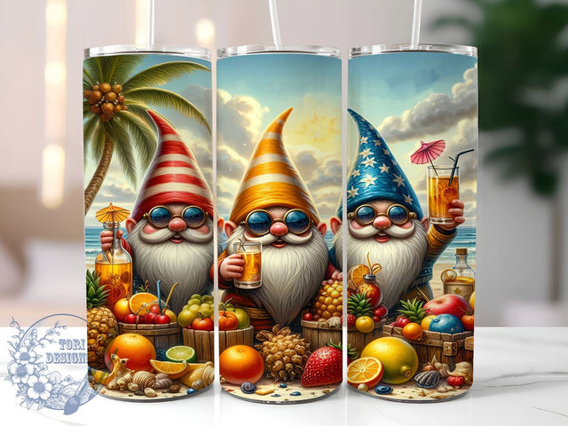 Summer Gnome With Tropical Fruit 20oz Skinny Tumbler PNG, Gnome Tumbler Sublimation Wrap, Straight & Tapered Tumbler Wrap, Instant Digital Download Sublimation ToriDesigns 