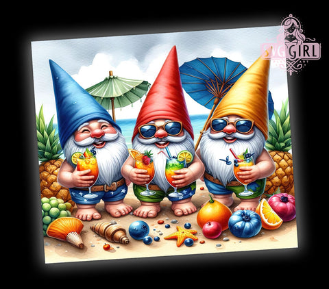 Summer Gnomes 20oz Tumbler Wrap Sublimation Design, Straight Tapered Tumbler Wrap, Summer Beach Gnome Tumbler Png, Instant Digital Download Sublimation SvggirlplusArt 
