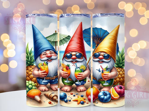 Summer Gnomes 20oz Tumbler Wrap Sublimation Design, Straight Tapered Tumbler Wrap, Summer Beach Gnome Tumbler Png, Instant Digital Download Sublimation SvggirlplusArt 