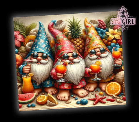 Summer Gnomes 20oz Tumbler Wrap Sublimation Design, Straight Tapered Tumbler Wrap, Summer Beach Gnome Tumbler Png, Instant Digital Download Sublimation SvggirlplusArt 