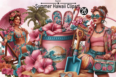 Summer Hawaii Clipart Bundle. Sublimation SVGArt 