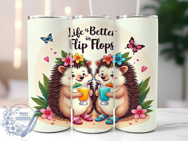 Summer Hedgehog, Life is Better in Flip Flops, Tumbler Wrap, 20oz Tumbler, Summer Design, Digital Download, Cute Hedgehog Sublimation ToriDesigns 