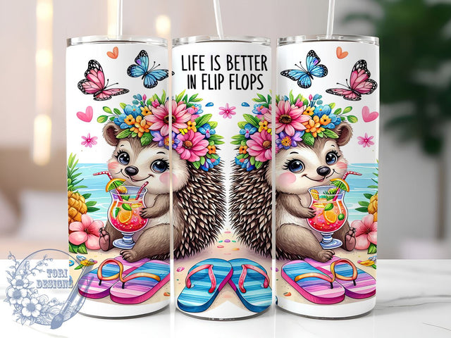 Summer Hedgehog, Life is Better in Flip Flops, Tumbler Wrap, 20oz Tumbler, Summer Design, Digital Download, Cute Hedgehog Sublimation ToriDesigns 