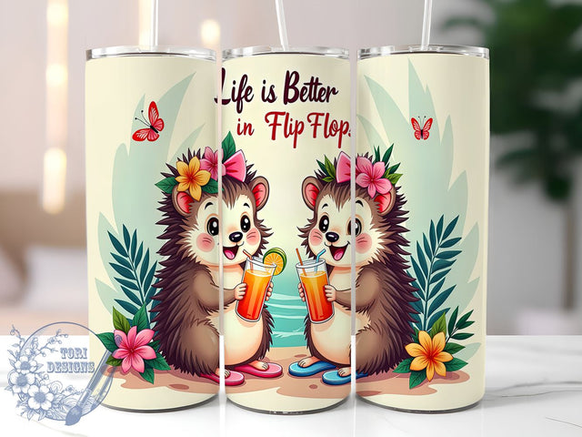 Summer Hedgehog, Life is Better in Flip Flops, Tumbler Wrap, 20oz Tumbler, Summer Design, Digital Download, Cute Hedgehog Sublimation ToriDesigns 