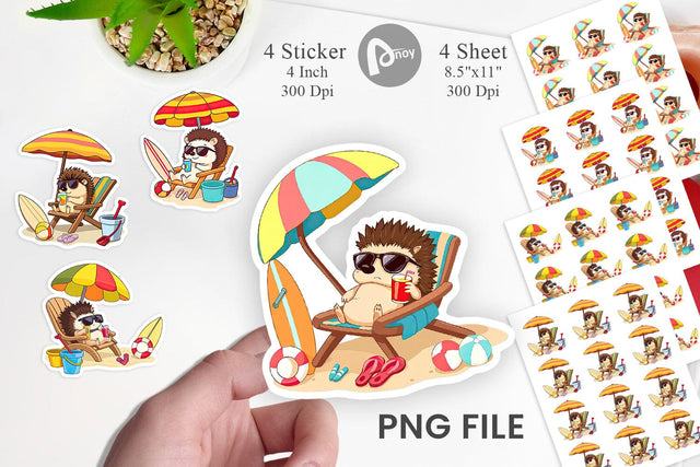 Summer Hedgehog Sticker Sublimation artnoy 