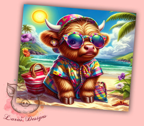 Summer Highland Cow 20 oz Skinny Tumbler Sublimation Design, Straight & Tapered Tumbler Png, Highland Cow Tumbler Png, Digital Download PNG Sublimation Lara' s Designs 