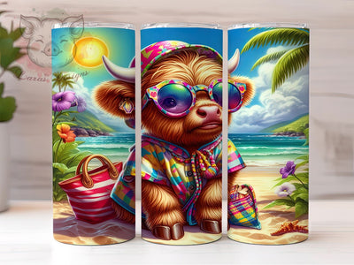 Summer Highland Cow 20 oz Skinny Tumbler Sublimation Design, Straight & Tapered Tumbler Png, Highland Cow Tumbler Png, Digital Download PNG Sublimation Lara' s Designs 