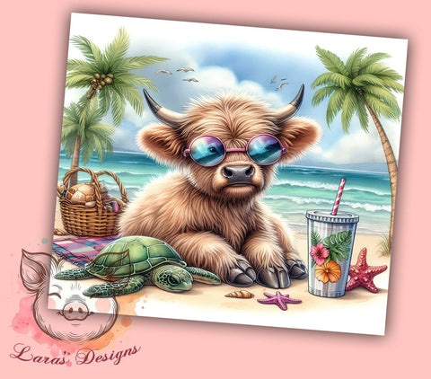 Summer Highland Cow 20 oz Skinny Tumbler Sublimation Design, Straight & Tapered Tumbler Png, Highland Cow Tumbler Png, Digital Download PNG Sublimation Lara' s Designs 