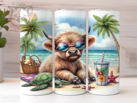 Summer Highland Cow 20 oz Skinny Tumbler Sublimation Design, Straight & Tapered Tumbler Png, Highland Cow Tumbler Png, Digital Download PNG Sublimation Lara' s Designs 