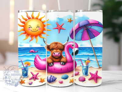 Summer Highland Cow 20oz Skinny Tumbler, Highland Cow Tumbler Png, Straight & Tapered Tumbler Wrap, Instant Digital Download Sublimation ToriDesigns 