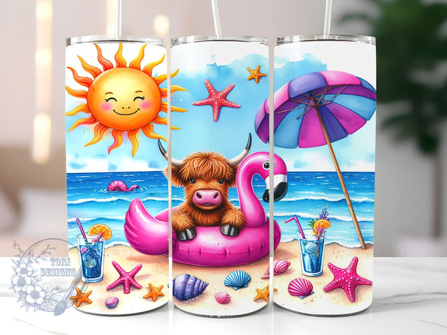 Summer Highland Cow 20oz Skinny Tumbler, Highland Cow Tumbler Png, Straight & Tapered Tumbler Wrap, Instant Digital Download Sublimation ToriDesigns 