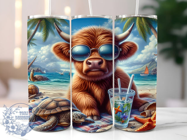Summer Highland Cow 20oz Skinny Tumbler PNG, Highland Cow Tumbler Sublimation Wrap, Straight & Tapered Tumbler Wrap, Instant Digital Download Sublimation ToriDesigns 