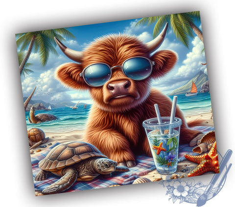 Summer Highland Cow 20oz Skinny Tumbler PNG, Highland Cow Tumbler Sublimation Wrap, Straight & Tapered Tumbler Wrap, Instant Digital Download Sublimation ToriDesigns 