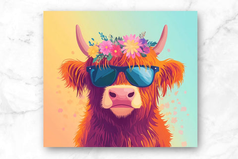 Summer Highland Cow 20oz Skinny Tumbler Wrap Sublimation Design. Sublimation CosmosFineArt 
