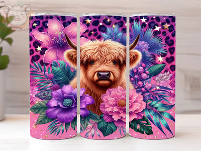 Summer Highland Cow 20oz Tumbler Png, Straight & Tapered Tumbler Png, Highland Cow Tumbler Png, Digital Download PNG Sublimation Lara' s Designs 