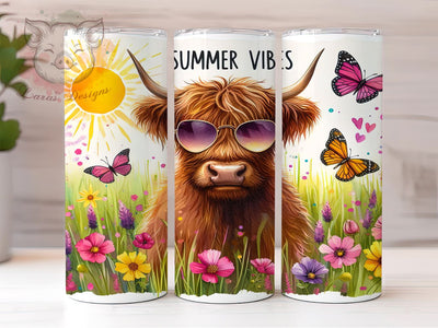 Summer Highland Cow 20oz Tumbler Png, Straight & Tapered Tumbler Png, Summer Vibes Tumbler Png, Digital Download PNG Sublimation Lara' s Designs 
