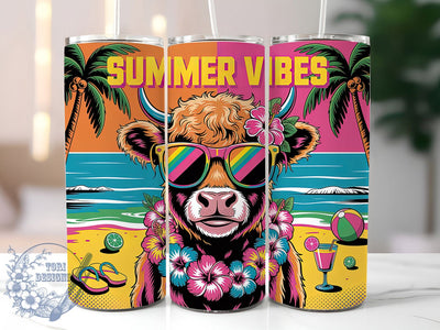 Summer Highland Cow 20oz Tumbler, Summer Vibes Wrap, Colorful Sunglasses Design, Floral Cow Wrap, Sublimation Wrap, 20oz Tumbler Design, PNG Tumbler Wrap Sublimation ToriDesigns 