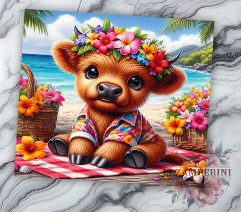 Summer Highland Cow 20oz Tumbler Wrap PNG, Highland Cow Tumbler PNG Sublimation Design, Straight & Tapered Tumbler Wrap, Instant Digital Download Sublimation Li Zamperini 
