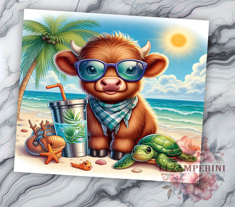 Summer Highland Cow 20oz Tumbler Wrap PNG, Highland Cow Tumbler PNG Sublimation Design, Straight & Tapered Tumbler Wrap, Instant Digital Download Sublimation Li Zamperini 