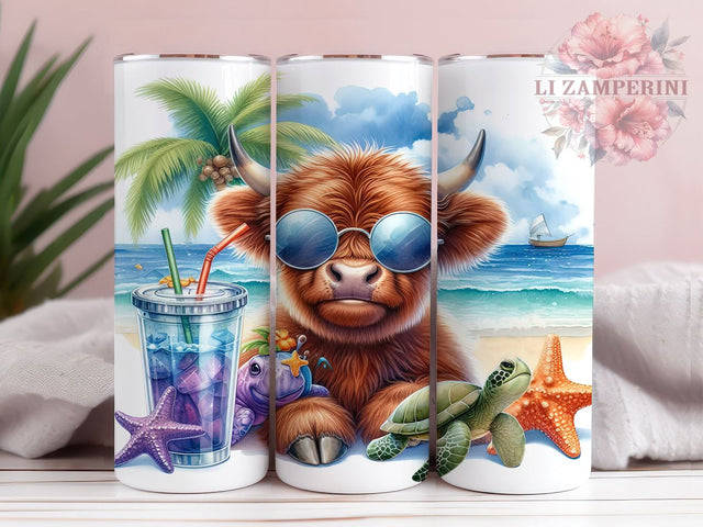 Summer Highland Cow 20oz Tumbler Wrap PNG, Highland Cow Tumbler PNG Sublimation Design, Straight & Tapered Tumbler Wrap, Instant Digital Download Sublimation Li Zamperini 