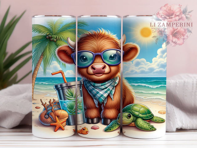 Summer Highland Cow 20oz Tumbler Wrap PNG, Highland Cow Tumbler PNG Sublimation Design, Straight & Tapered Tumbler Wrap, Instant Digital Download Sublimation Li Zamperini 