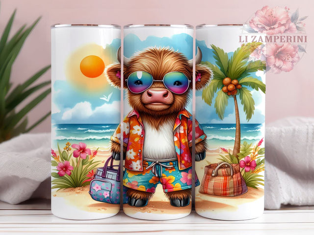 Summer Highland Cow 20oz Tumbler Wrap PNG, Highland Cow Tumbler PNG Sublimation Design, Straight & Tapered Tumbler Wrap, Instant Digital Download Sublimation Li Zamperini 