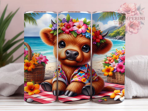 Summer Highland Cow 20oz Tumbler Wrap PNG, Highland Cow Tumbler PNG Sublimation Design, Straight & Tapered Tumbler Wrap, Instant Digital Download Sublimation Li Zamperini 