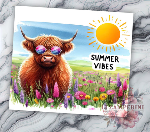 Summer Highland Cow 20oz Tumbler Wrap PNG, Summer Vibes Tumbler Png, Straight & Tapered Tumbler Wrap, Instant Digital Download Sublimation Li Zamperini 