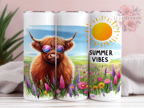 Summer Highland Cow 20oz Tumbler Wrap PNG, Summer Vibes Tumbler Png, Straight & Tapered Tumbler Wrap, Instant Digital Download Sublimation Li Zamperini 