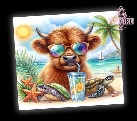 Summer Highland Cow 20oz Tumbler Wrap Sublimation Design, Straight Tapered Tumbler Wrap, Highland Cow Tumbler Png, Instant Digital Download Sublimation SvggirlplusArt 