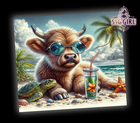 Summer Highland Cow 20oz Tumbler Wrap Sublimation Design, Straight Tapered Tumbler Wrap, Highland Cow Tumbler Png, Instant Digital Download Sublimation SvggirlplusArt 